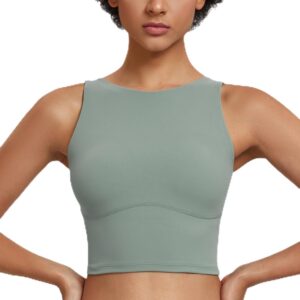Womens High Neck Wirefree Workout Tank Top Padded Sports Bra-0