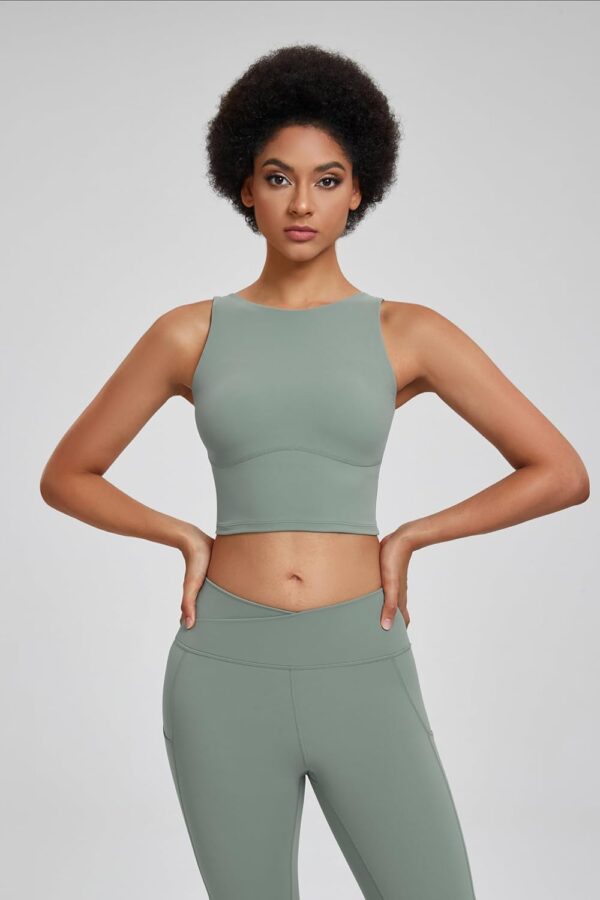 Womens High Neck Wirefree Workout Tank Top Padded Sports Bra-3