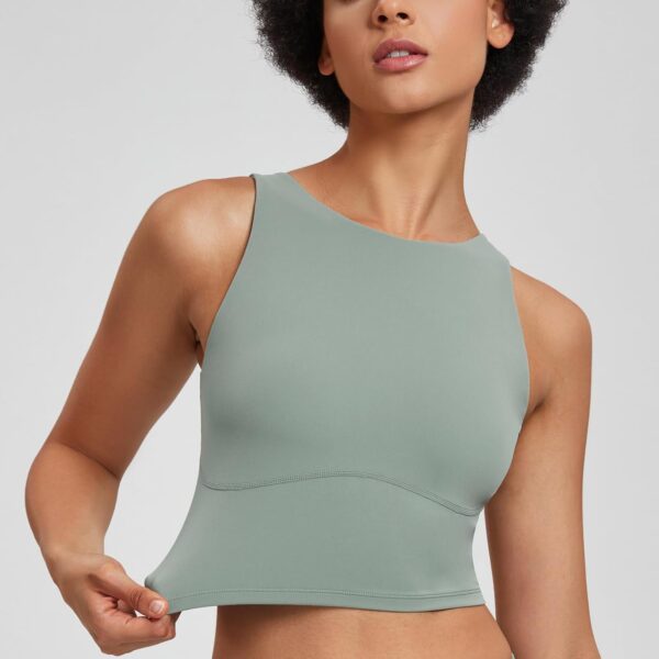 Womens High Neck Wirefree Workout Tank Top Padded Sports Bra-2